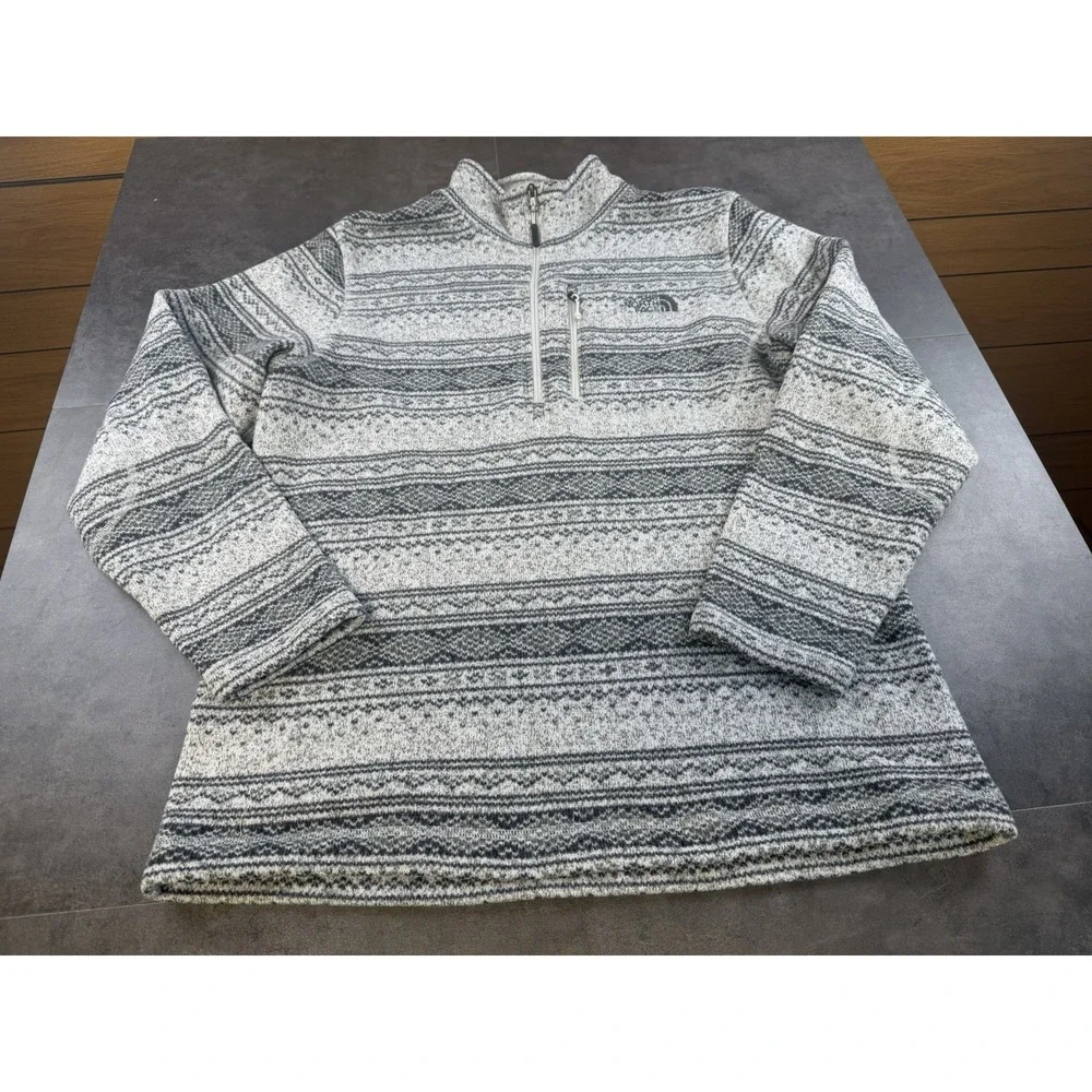 The North Face Men's Aztec/Tribal 1/4 Zip Grey Fleece Pullover Size XL